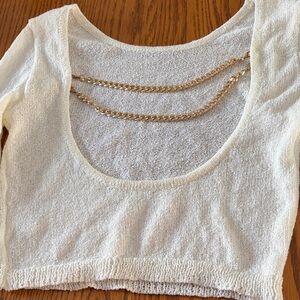 Sheer cropped sweater with chain detail